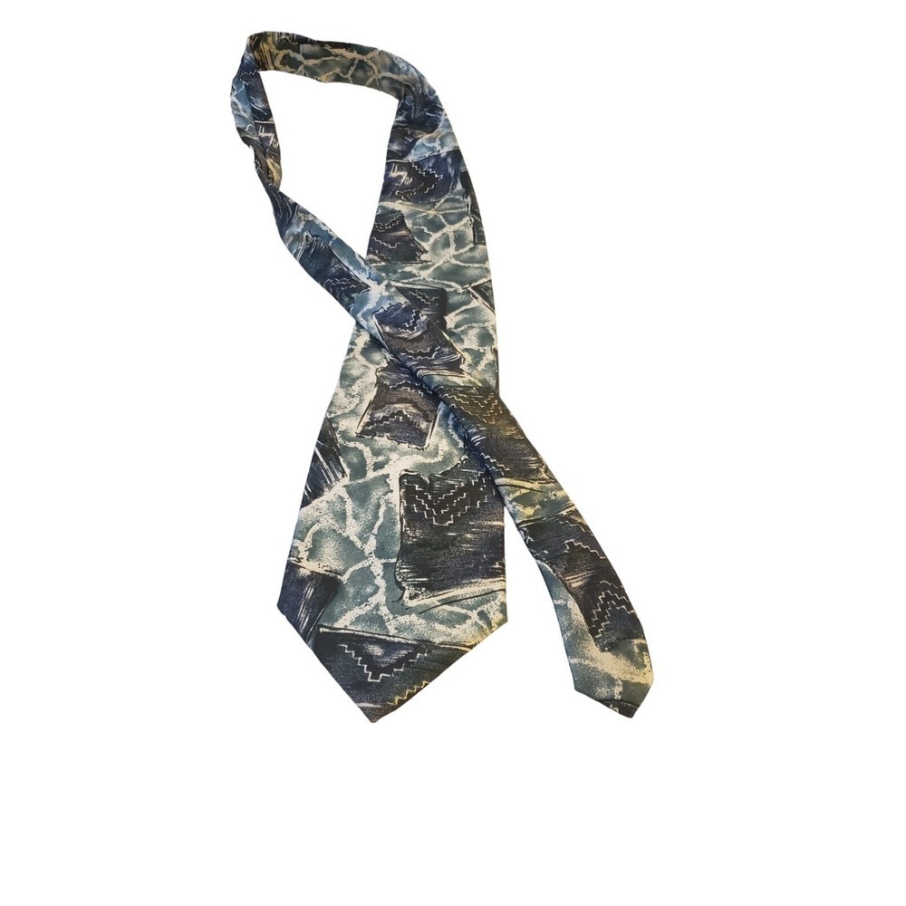 Barrington Mens Necktie Designer Tie Blue Green Abstract 100% Silk Wedding Work - Picture 3 of 12